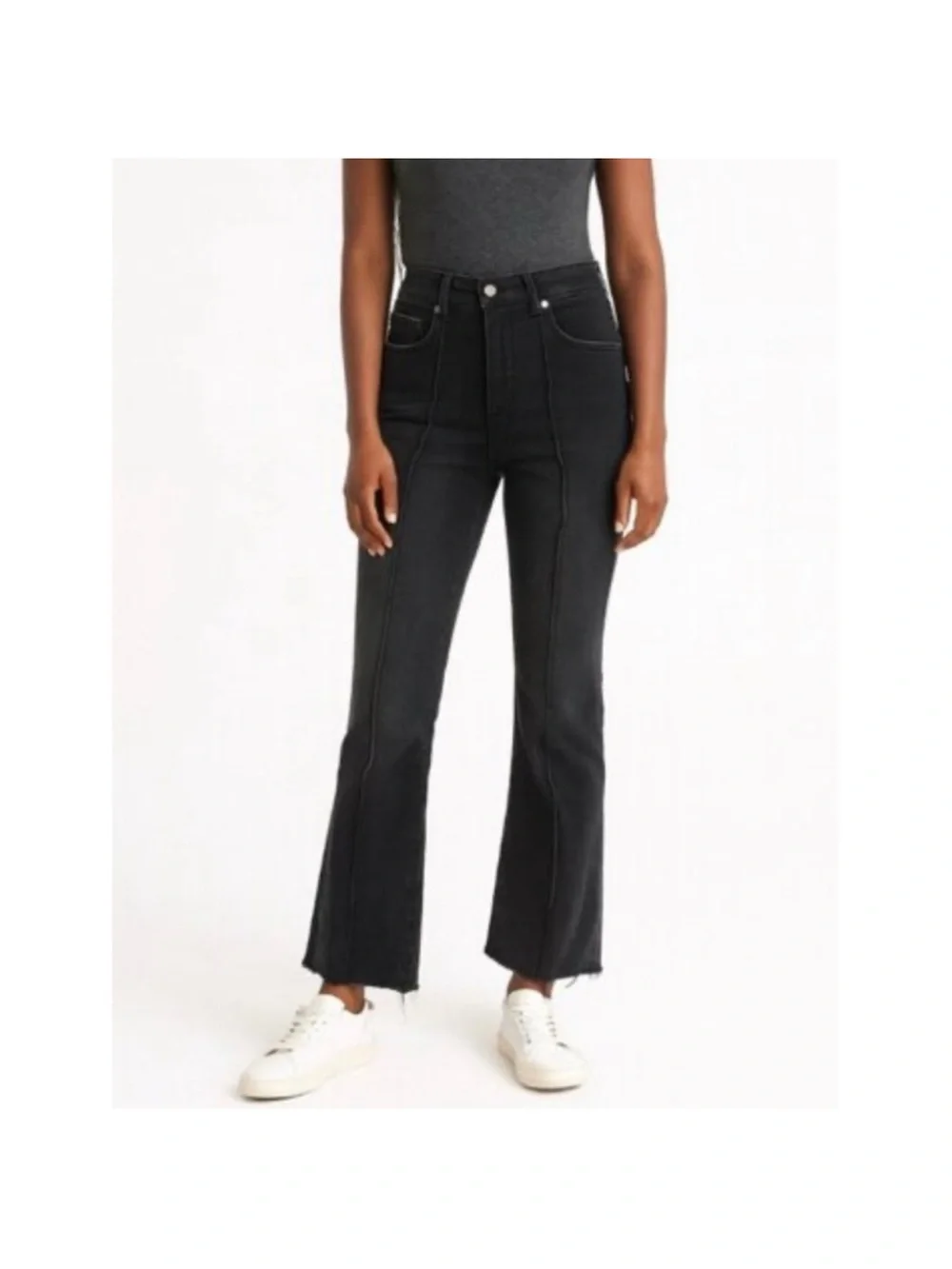 LOFT The Kick Crop Washed Black Flare Jeans